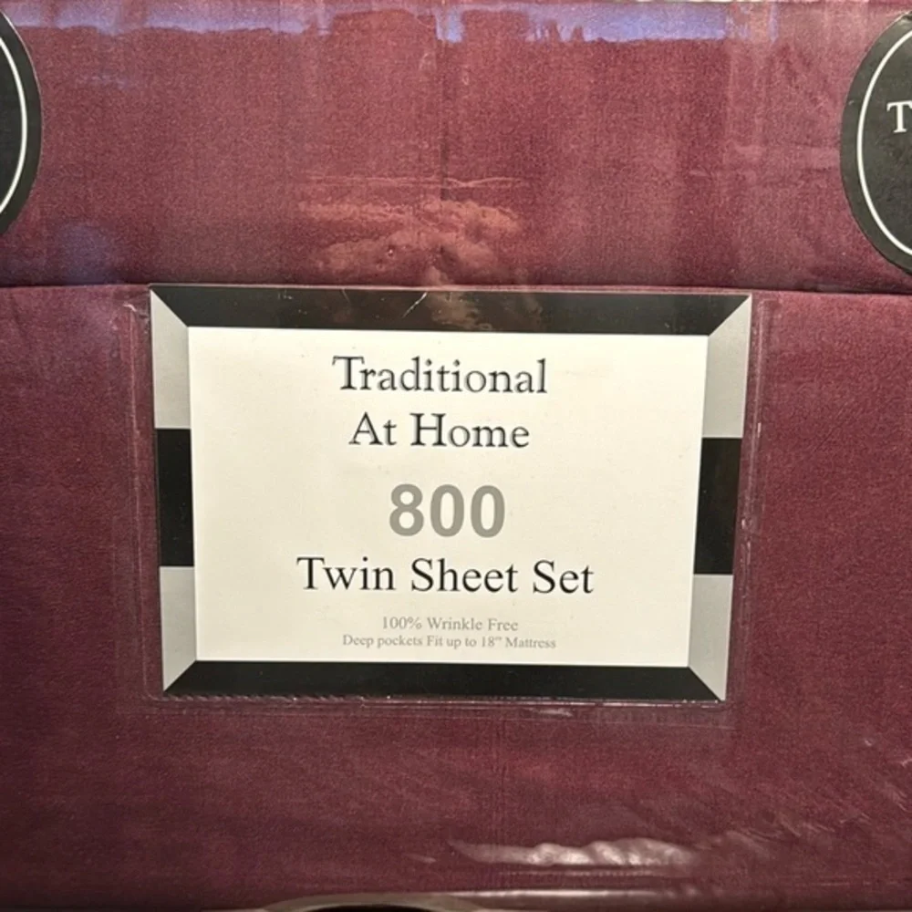 Traditional At Home 4pc Twin Sheet Set Plum Purplish Red Stripes embossed